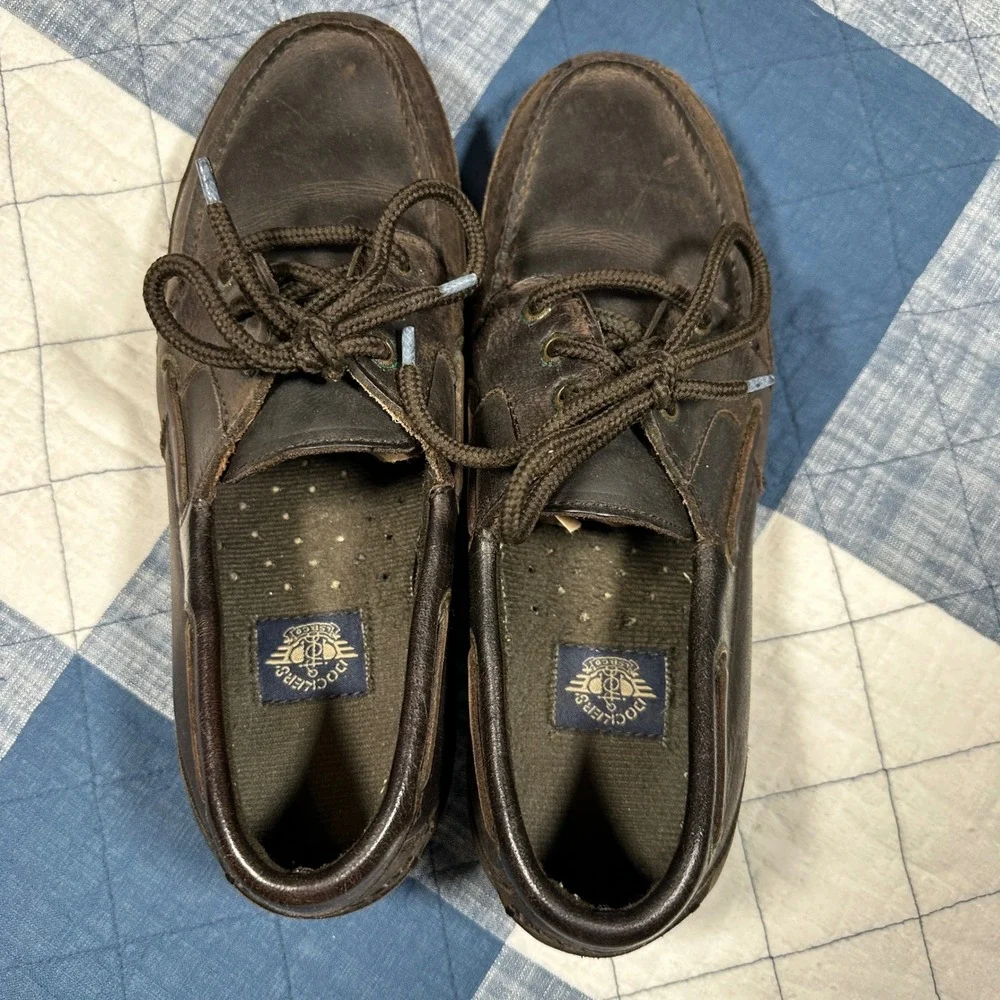 Dockers Mens FPC-1401 Brown Leather Lug Sole Boat Shoes Size 9M Rugged Loafers